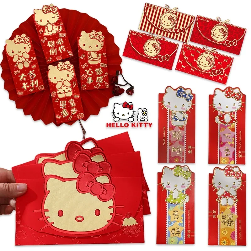 12шт Красный пакет Sanrio Hello Kitty на Новый Год, свадьбу, Хэллоуин, Рождество, подарок наличными, красный конверт, вечеринку по случаю Дня рождения, Милый Красный конверт