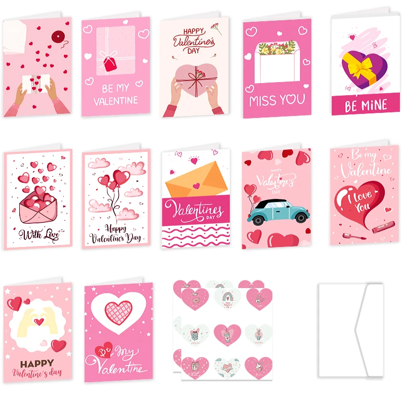 26шт Поздравительных открыток с Днем Святого Валентина с конвертами, розовых любовных открыток с наклейками в виде сердечек, свадебных подарков на День Святого Валентина, вечеринок.