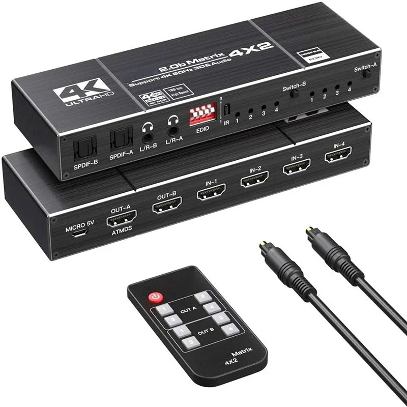 4K/60Hz HDMI Switch Remote 4x2 HDR HDMI Switcher Аудио Экстрактор С Дуговым и ИК-Переключателем HD-MI 2.0 Для PS4 TV HDTV