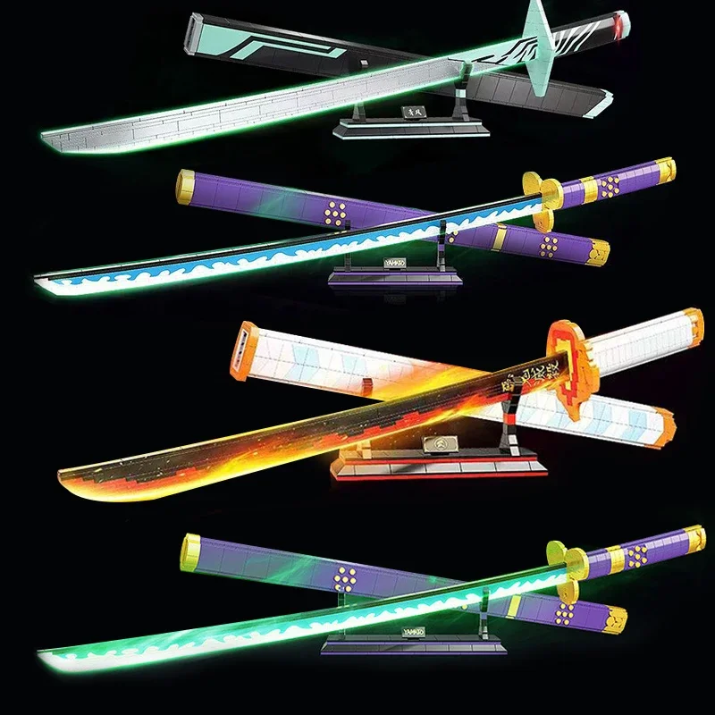 Demon Slayer Цельная Катана со светящимся мечом, строительные блоки, модели развивающих игрушек, сборка оружия, Игрушечный кирпич для детей
