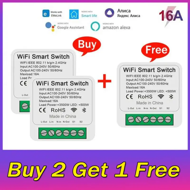 eWeLink Wifi 16A MINI Smart Switch Поддерживает 2-полосное управление, таймер, Mart Home Automation Совместим с Alexa Google Home