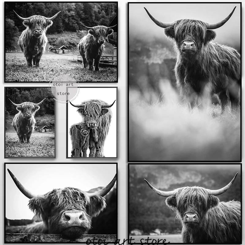 Винтажное Шотландское Хайлендское платье с изображением коровы Хайлендского крупного рогатого скота, художественный плакат, холст, настенная живопись, принты с изображением животных, домашний декор комнаты