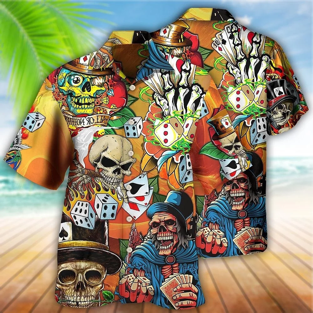 Гавайская повседневная рубашка с черепом в стиле ужасов, мужская летняя новинка, 3D печать, короткие рукава, модный тренд, Уличная одежда в стиле хип-хоп, платье