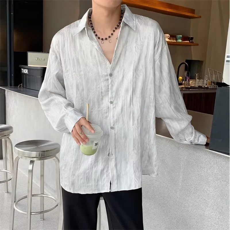 Корейская мода, летние мужские рубашки Необычного ленивого стиля, топы с длинными рукавами, блузка оверсайз, модная свободная стильная Мужская одежда