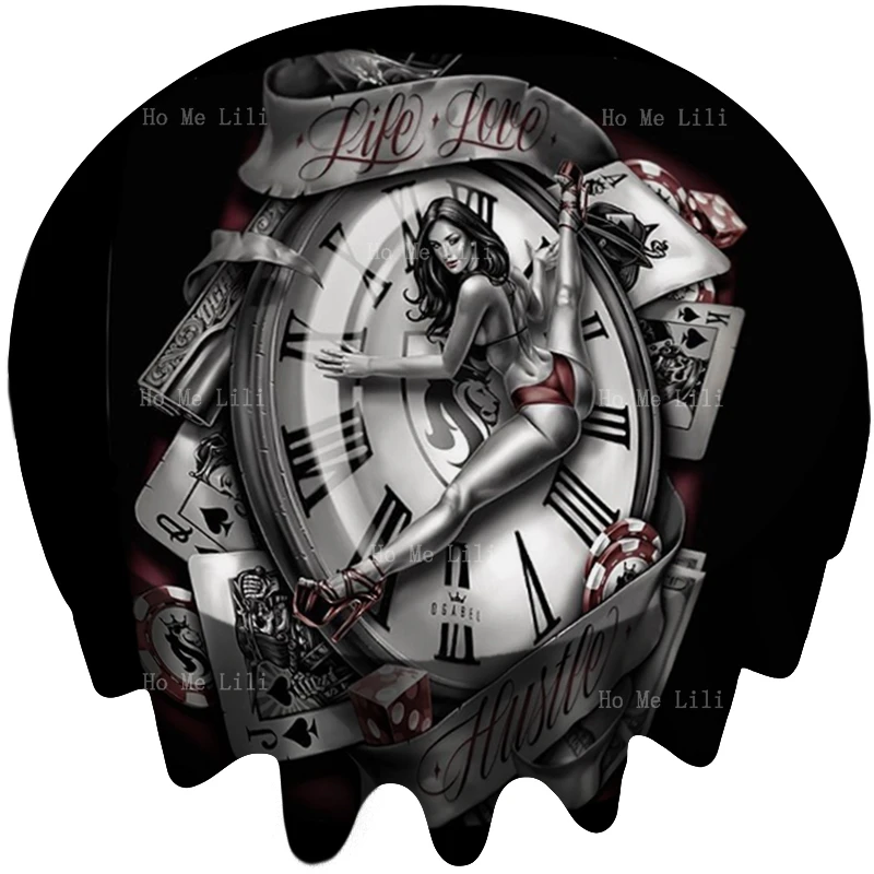 Креативные часы с татуировкой на теле в стиле ретро на сексуальной женской круглой скатерти, украшающей кухню