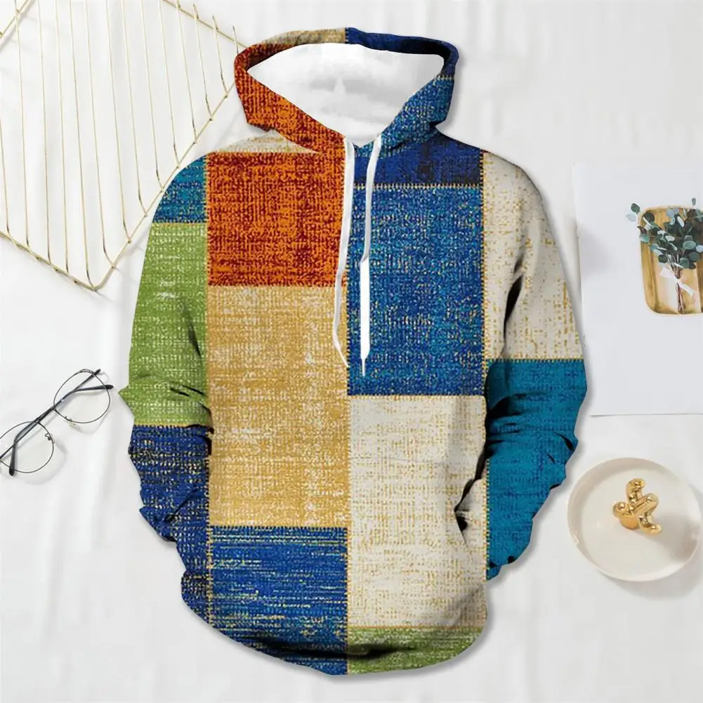 Мужской пуловер с капюшоном с цифровым цветным блоком, мужская толстовка с капюшоном на шнурке, теплая повседневная стильная верхняя одежда на весну и зиму, мягкая
