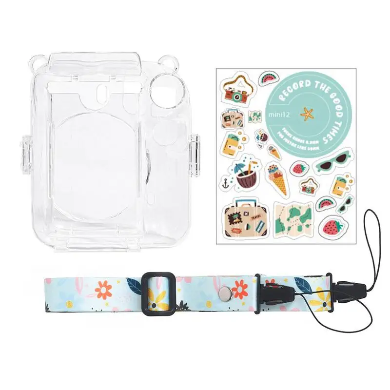 Прозрачный защитный чехол для камеры, сумка, коробка для хранения фотографий, совместимая с камерой мгновенной печати Mini 12 с ремешком и наклейками